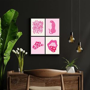 Woonkit 12 set Preppy Room Decor Aesthetic, Hot Pink Stuff, College Dorm Room Decor, Trendy Cute Bedroom Home Office Living Room Posters, Teen Girl Wall Art Prints, Wall Collage Kit, Preppy Hot Pink Pictures (B - PREPPY PINK)