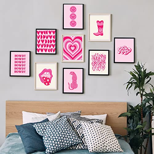 Woonkit 12 set Preppy Room Decor Aesthetic, Hot Pink Stuff, College Dorm Room Decor, Trendy Cute Bedroom Home Office Living Room Posters, Teen Girl Wall Art Prints, Wall Collage Kit, Preppy Hot Pink Pictures (B - PREPPY PINK)