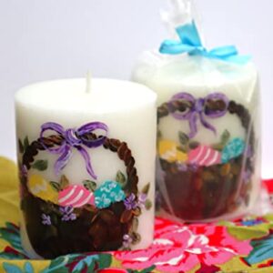 Handmade Decorative Short Pillar Candle with Hand Painted Easter Basket and Vines Spring Decorations Springtime Decor