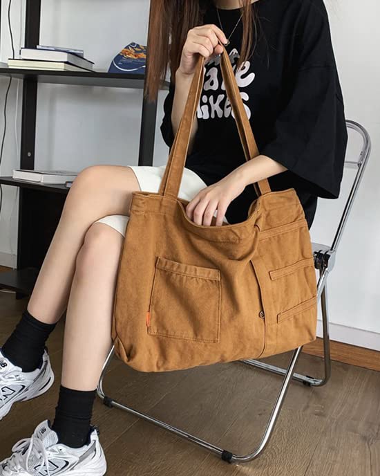 Canvas Tote Bag Shoulder Bag Womens Chic Hobo Bag Large Capacity Handbags Casual Canvas Beach Bag for Men Women