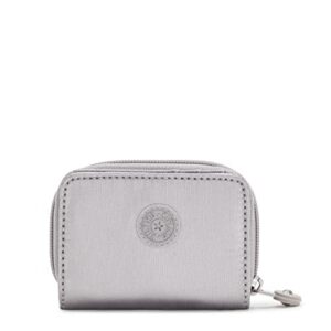 kipling womens women’s tops wallet, compact, practical, nylon travel card holder wallets, smooth silver metallic, 3 l x 4.125 h 1 d us