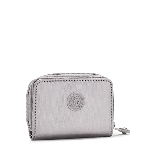 Kipling Womens Women's Tops Wallet, Compact, Practical, Nylon Travel Card Holder Wallets, Smooth Silver Metallic, 3 L x 4.125 H 1 D US