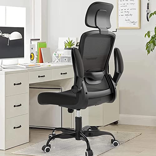 Ergonomic Office Chair, Home Office Desk Chair with Adjustable Headrest & Lumbar Support. High Back Mesh Computer Chair with Thickened Cushion &Flip-up Armrests, Task Executive Chair for Home Office