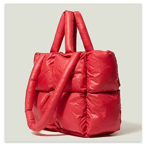 MadGrandeur Puffer Tote Bag Quilted Tote Bag for Women Down Fall Winter Handbag Puff Bag Aesthetic Shoulder Bag Stuffing Pillow Bag (Red)