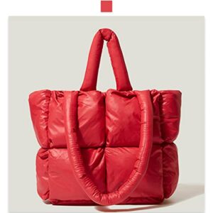 MadGrandeur Puffer Tote Bag Quilted Tote Bag for Women Down Fall Winter Handbag Puff Bag Aesthetic Shoulder Bag Stuffing Pillow Bag (Red)