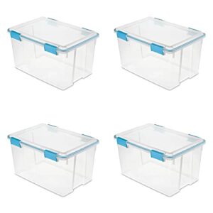 54 qt plastic storage container box tote organizing with durable lid,stackable and nestable snap lid plastic storage bin, set of 4 , clear