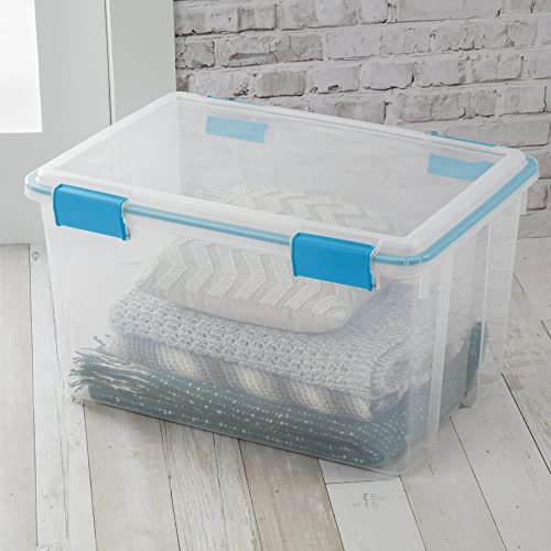 54 Qt Plastic Storage Container Box Tote Organizing With Durable Lid,Stackable and Nestable Snap Lid Plastic Storage Bin, Set of 4 , Clear