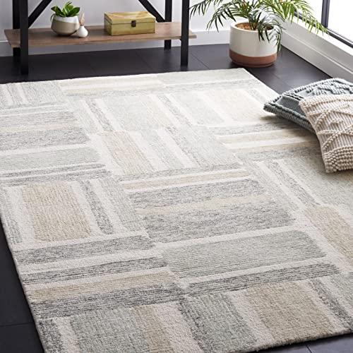 Safavieh Micro-Loop Collection 8' x 10' Ivory/Grey MLP954A Handmade Contemporary Wool Area Rug