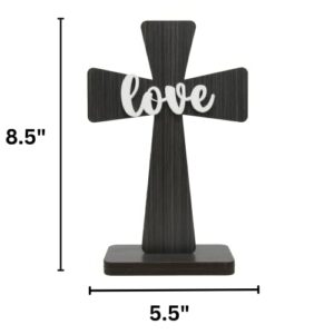 Needzo Rustic Wooden Standing Cross With Love Center, Religious Home or Office Decor for Shelves, Tables, or Desks, 8.5 Inches x 5.5 Inches