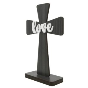 Needzo Rustic Wooden Standing Cross With Love Center, Religious Home or Office Decor for Shelves, Tables, or Desks, 8.5 Inches x 5.5 Inches