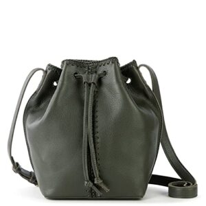 The Sak Womens Ivy Leather Drawstring Bucket, Moss, One Size US