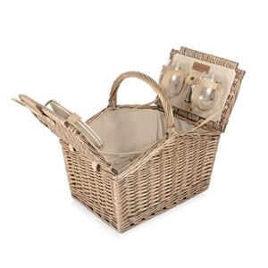 picnic time piccadilly picnic basket – romantic picnic basket for 2 with picnic set, (natural canvas)