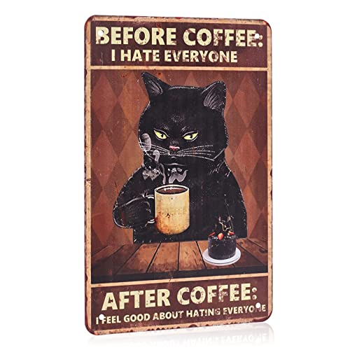 Black Cat Wall Decor Sign - 8x12 Inch Retro Metal Wall Art Posters Prints Decorative for Home Room Bathroom Bedroom Kitchen Bar Office Etc.（ I Hate Everyone｜I Feel Good About Hating Everyone）