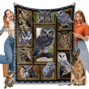 owls gifts for women men, owls print fleece throw blanket, soft cozy flannel blankets and throws for couch bed sofa living room decor, lightweight warm plush blanket for all season 60″ x 80″