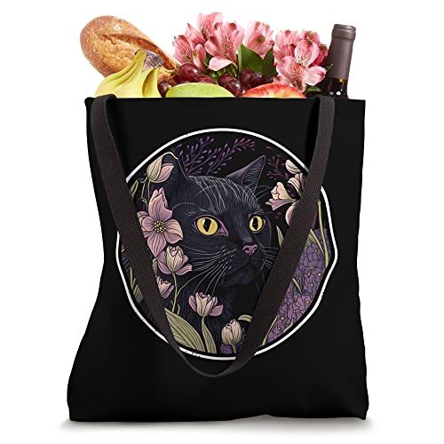 Cute Black Cat Hiding in Spring Flowers Aesthetic Black Cat Tote Bag