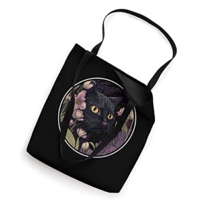 Cute Black Cat Hiding in Spring Flowers Aesthetic Black Cat Tote Bag