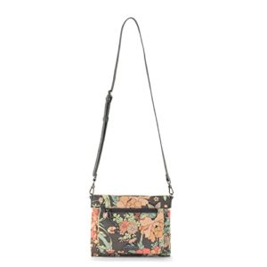 Sakroots Camden Small Crossbody in Cotton Uncoated Canvas, Charcoal Flower Power