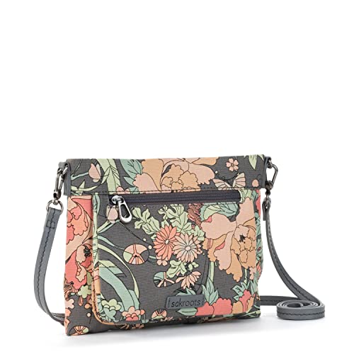 Sakroots Camden Small Crossbody in Cotton Uncoated Canvas, Charcoal Flower Power