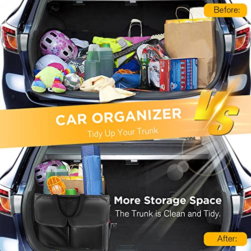 JNCHOICE Trunk Organizer for Car, Collapsible Car Organizer Multi-Compartment Car Storage for SUV, Truck & Car Accessories for Backseat -Black