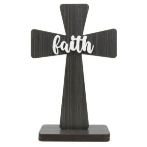 needzo rustic wooden standing cross with faith center, religious home or office décor for shelves, tables, or desks, 8.5 inches x 5.5 inches