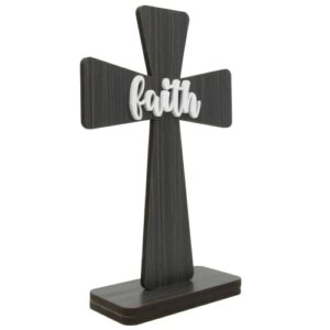 Needzo Rustic Wooden Standing Cross With Faith Center, Religious Home or Office Décor for Shelves, Tables, or Desks, 8.5 Inches x 5.5 Inches