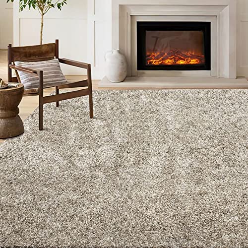 GlowSol Fluffy Area Rug for Bedroom Plush Modern Area Rug Shaggy Area Rug for Living Room Soft Thick Fuzzy Rug Non-Shedding Non Slip Shag Rug for Nursery Kids Room Home Decoration, Taupe, 9x12 Feet