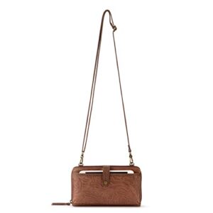 The Sak Womens Iris Large Smartphone Crossbody Bag in Leather, Teak Leaf Embossed, One Size US