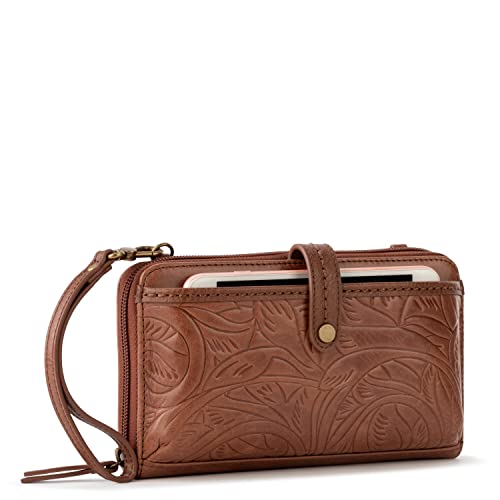 The Sak Womens Iris Large Smartphone Crossbody Bag in Leather, Teak Leaf Embossed, One Size US