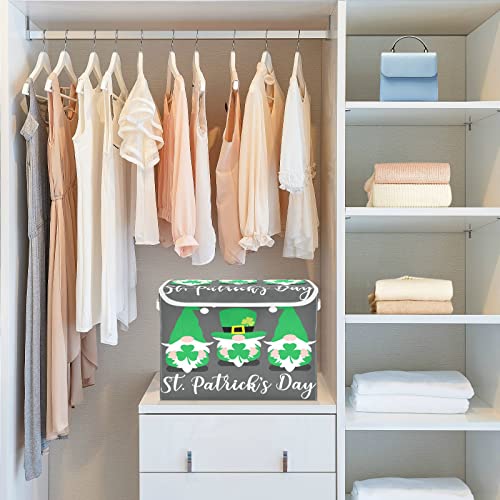 Kigai St. Patrick's Day Gnome Storage Basket with Lid and Handles, Large Collapsible Fabric Storage Bins for Shelves, Closet, Bedroom, Office, Home Decor