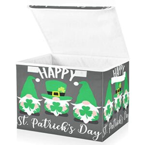 Kigai St. Patrick's Day Gnome Storage Basket with Lid and Handles, Large Collapsible Fabric Storage Bins for Shelves, Closet, Bedroom, Office, Home Decor