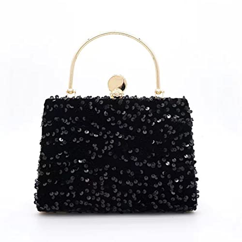 IAMUHI Small Sequins Clutch Purse Top Handle Evening Handbag Convertible Mermaid Square Shoulder Crossbody Bag,Black