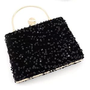 IAMUHI Small Sequins Clutch Purse Top Handle Evening Handbag Convertible Mermaid Square Shoulder Crossbody Bag,Black