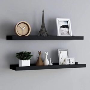 natulvd wall shelves with ledge, 31.5 inch floating picture ledge shelf set of 2, narrow wall mounted shelf for decor and display, for bedroom, living room, bathroom, black