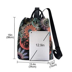 senya Women's Fashion Backpack Purses, Mandala Ethnic Indian Backpack Shoulder Bag for Women