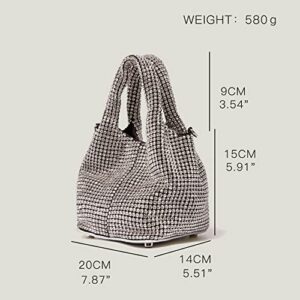 Rhinestone Purses for Women evening Handbag Sparkly Silver Purses Bling Hobo Bag for Party Club Wedding (Silver)