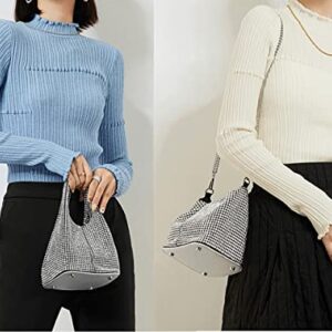 Rhinestone Purses for Women evening Handbag Sparkly Silver Purses Bling Hobo Bag for Party Club Wedding (Silver)