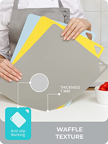 VOMAN Flexible Cutting Boards for Kitchen | Set of 3 | BPA-Free Cutting Mats for Cooking, Color Coded Cutting Board Mats | Non Slip Cutting Sheets | Plastic Cutting Board Set | Chopping Boards