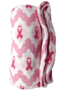 pink ribbon breast cancer plush throw blanket