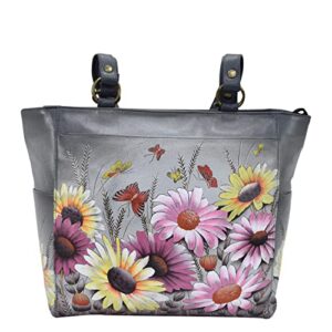 anna by anuschka women hand painted leather large shoulder tote-wild meadow, one size