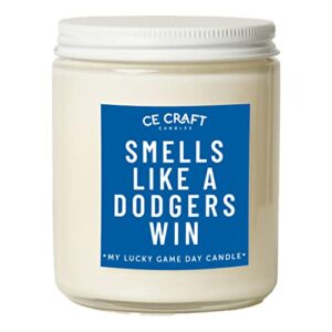 ce craft smells like a dodgers win candle – funny birthday gift for men, women, baseball themed gift, gift for dad, boyfriend, sports fan, dodgers gift (vanilla oak)