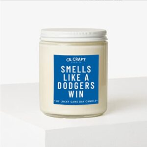 CE Craft Smells Like a Dodgers Win Candle - Funny Birthday Gift for Men, Women, Baseball Themed Gift, Gift for Dad, Boyfriend, Sports Fan, Dodgers Gift (Vanilla Oak)