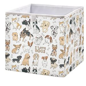 foldable fabric storage cube bins kids animal dog puppies toys clothes storage box bin basket for nursery, playroom, closet 11 x 11 x 11 inch