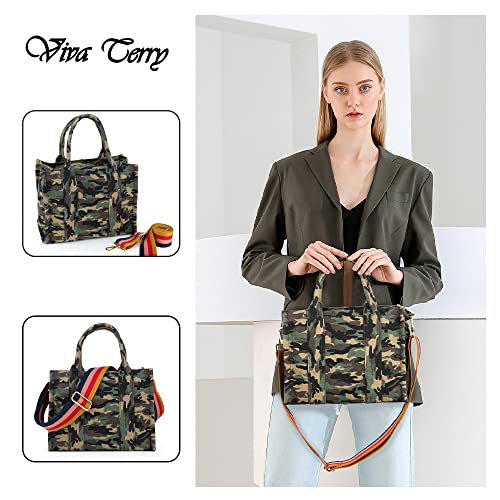 Viva Terry Canvas Tote Bags for Women Handbag Tote Purse with Zipper Canvas Crossbody Bag for Casual Shoulder Work Bag (multi)