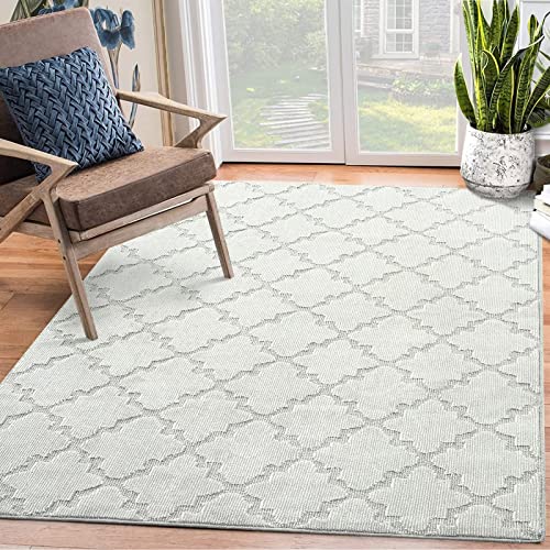 GlowSol Large Area Rug 8x10 Shag Rug for Bedroom Solid Diamond Lattice Rug Boho Moroccan Area Rug Tufted Carpet Modern Geometric Area Rug Non-Shedding Home Decoration Area Rugs, Beige