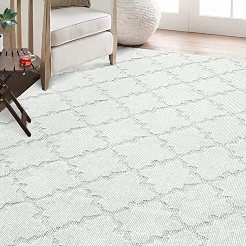 GlowSol Large Area Rug 8x10 Shag Rug for Bedroom Solid Diamond Lattice Rug Boho Moroccan Area Rug Tufted Carpet Modern Geometric Area Rug Non-Shedding Home Decoration Area Rugs, Beige