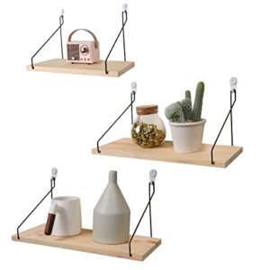 allboss wall mounted floating shelves set of 3 rustic solid wooden wall collection storage shelf suitable for bedroom bathroom, living room, kitchen, laundry room(original wood)