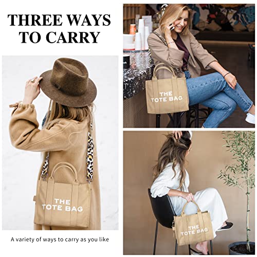 Canvas Tote Bags for Women - Travel Tote Handbag - Shoulder Bag with Zipper Crossbody Purse for Office, Travel, School(Khaki)