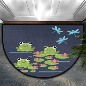 nichpedr welcome half round door mat cute frog animal dragonfly lotus entrance way rugs doormats soft non-slip washable bath rugs floor mats for home bathroom indoor outdoor 18×30 inch