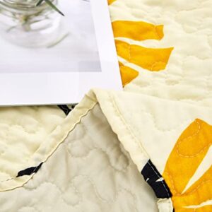 DaDa Bedding Botanical Floral Lap Quilt - Throw Blanket Quilted Yellow Fleur Golden Yellow Spring Time Tulips - Scalloped Edges Bright Vibrant Ivory Cream - 50 x 60