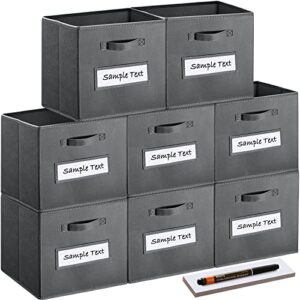 artsdi 13×13 inch cube storage bins(set of 8)-basket bins with 8 labels window cards & a pen – collapsible storage organizer boxes cube for nursery home & office-gray